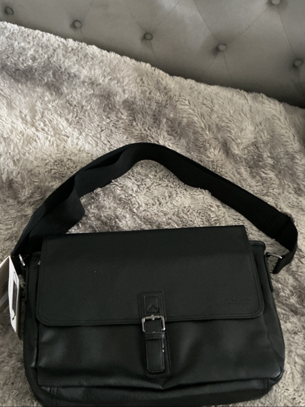 Kenneth Cole Black Leather Bag for laptop with Buckle Detail